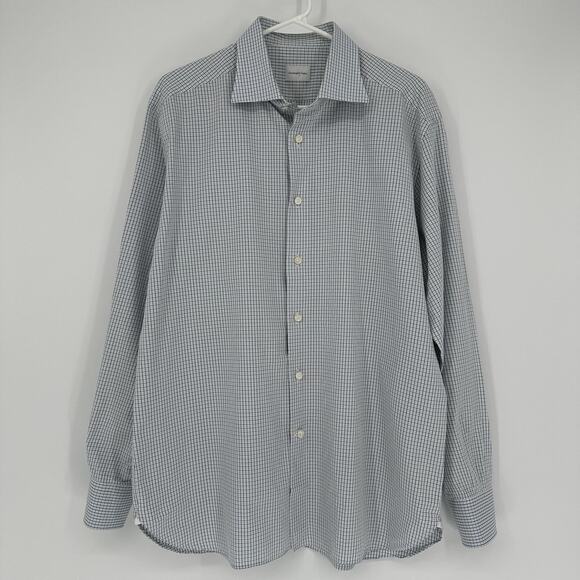 Ermenegildo Zegna Other - Ermenegildo Zegna Dress Shirt Mens 17.5 XL Blue Brown Check Cotton Long Sleeve